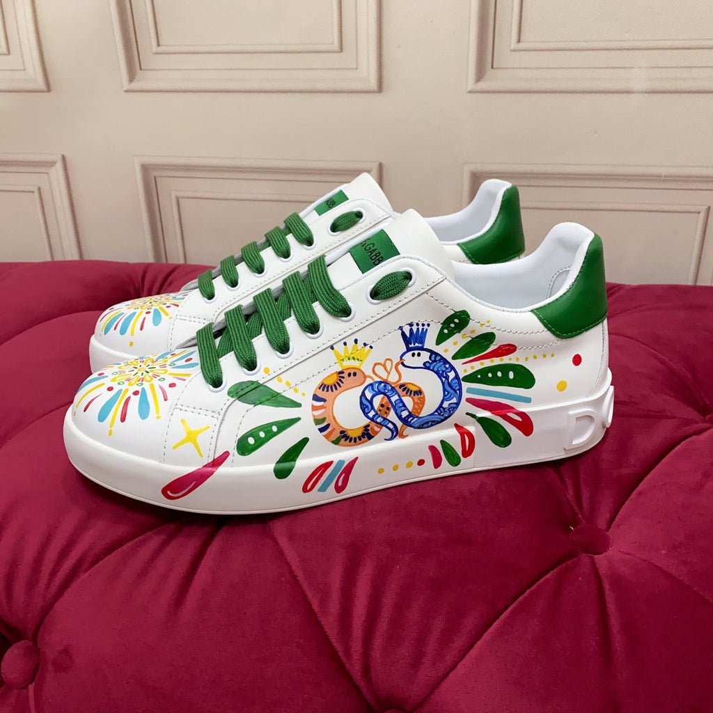 Dolce & Gabbana Portofino Graffiti Sneakers – Unisex Couple's Luxury Casual Shoes