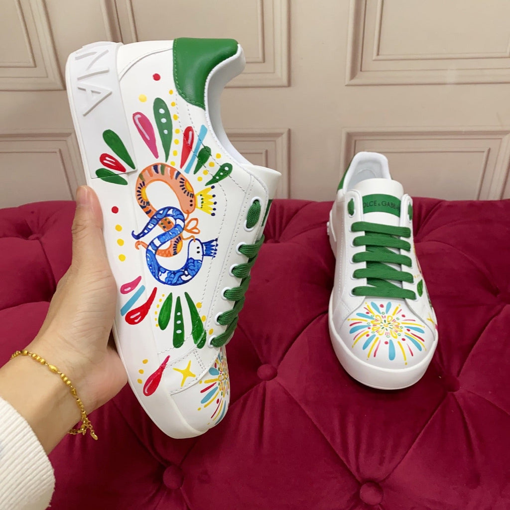 Dolce & Gabbana Portofino Graffiti Sneakers – Unisex Couple's Luxury Casual Shoes