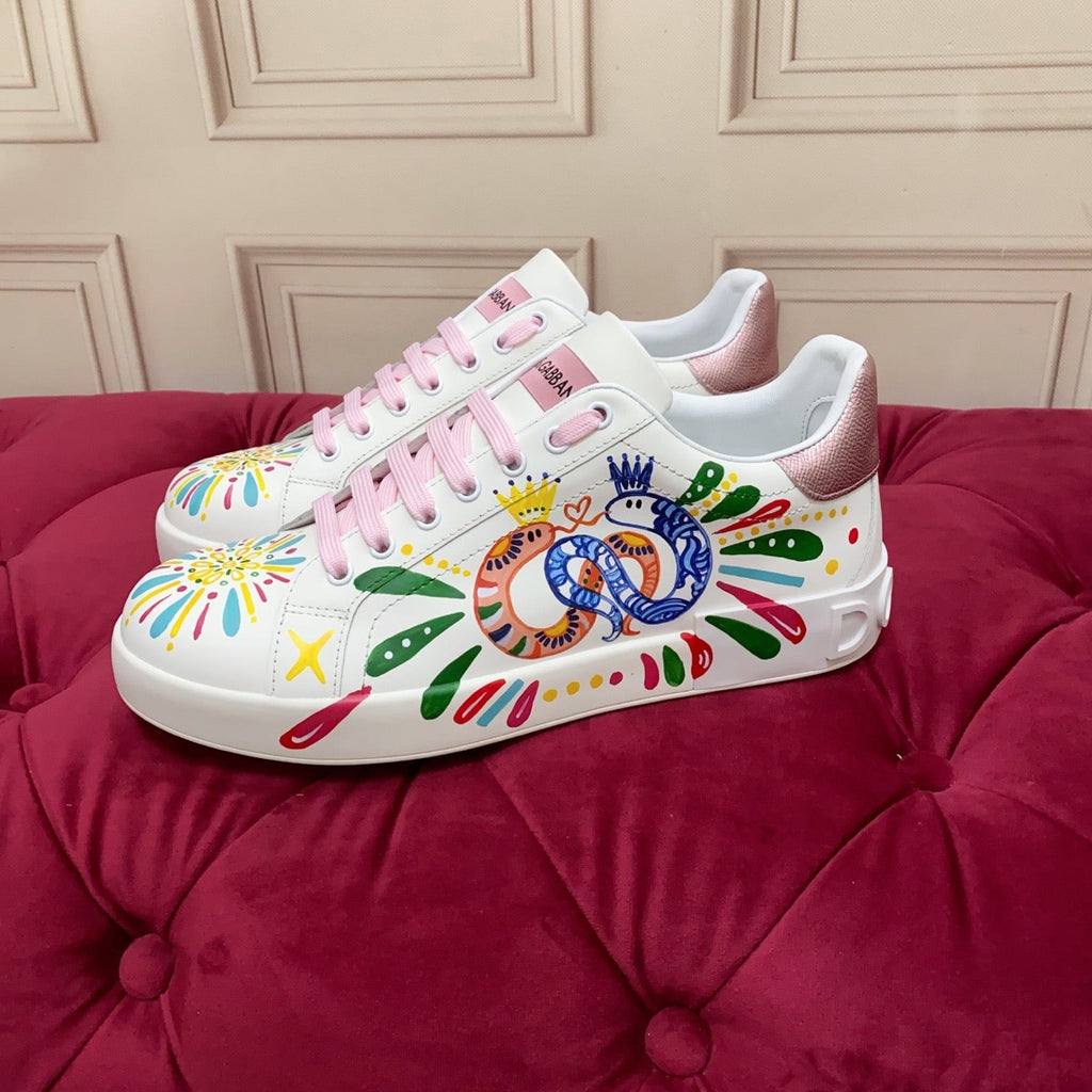 Dolce & Gabbana Portofino Graffiti Sneakers – Unisex Couple's Luxury Casual Shoes