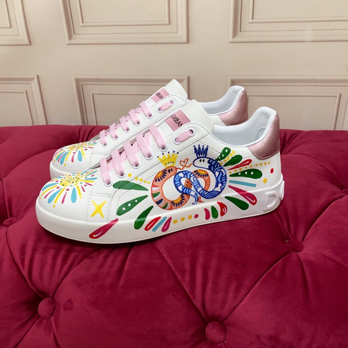 Dolce & Gabbana Portofino Graffiti Sneakers – Unisex Couple's Luxury Casual Shoes