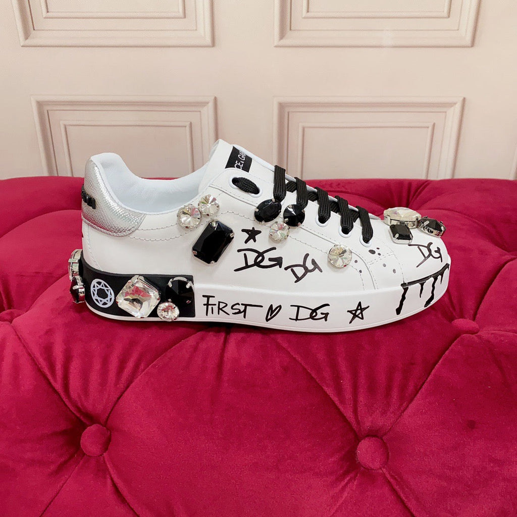 Dolce & Gabbana Portofino Graffiti Sneakers – Unisex Couple's Luxury Casual Shoes
