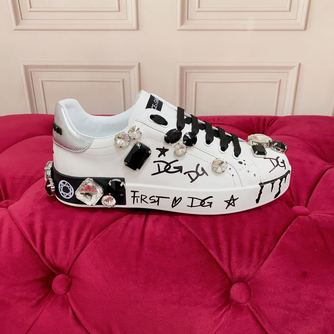 Dolce & Gabbana Portofino Graffiti Sneakers – Unisex Couple's Luxury Casual Shoes