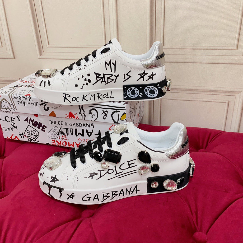 Dolce & Gabbana Portofino Graffiti Sneakers – Unisex Couple's Luxury Casual Shoes