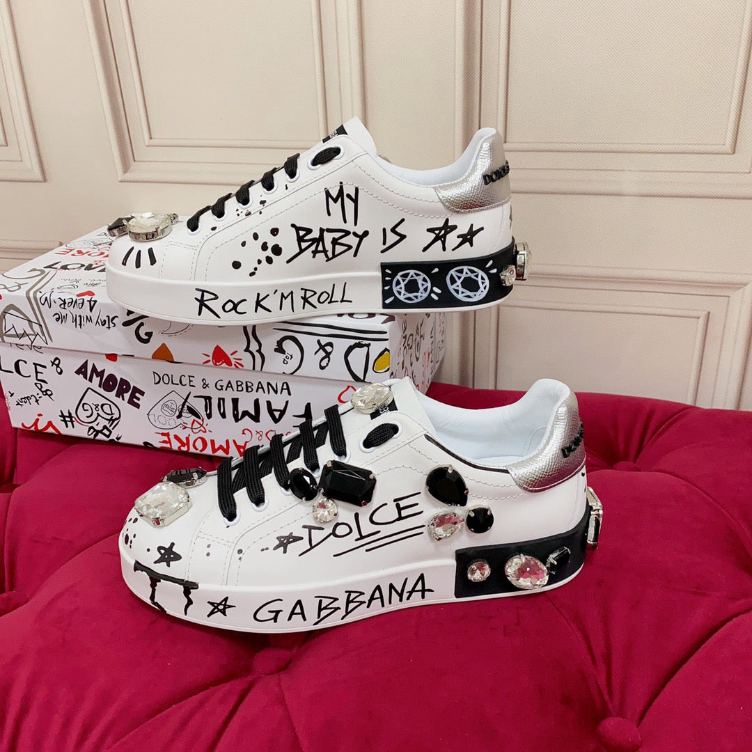 Dolce & Gabbana Portofino Graffiti Sneakers – Unisex Couple's Luxury Casual Shoes