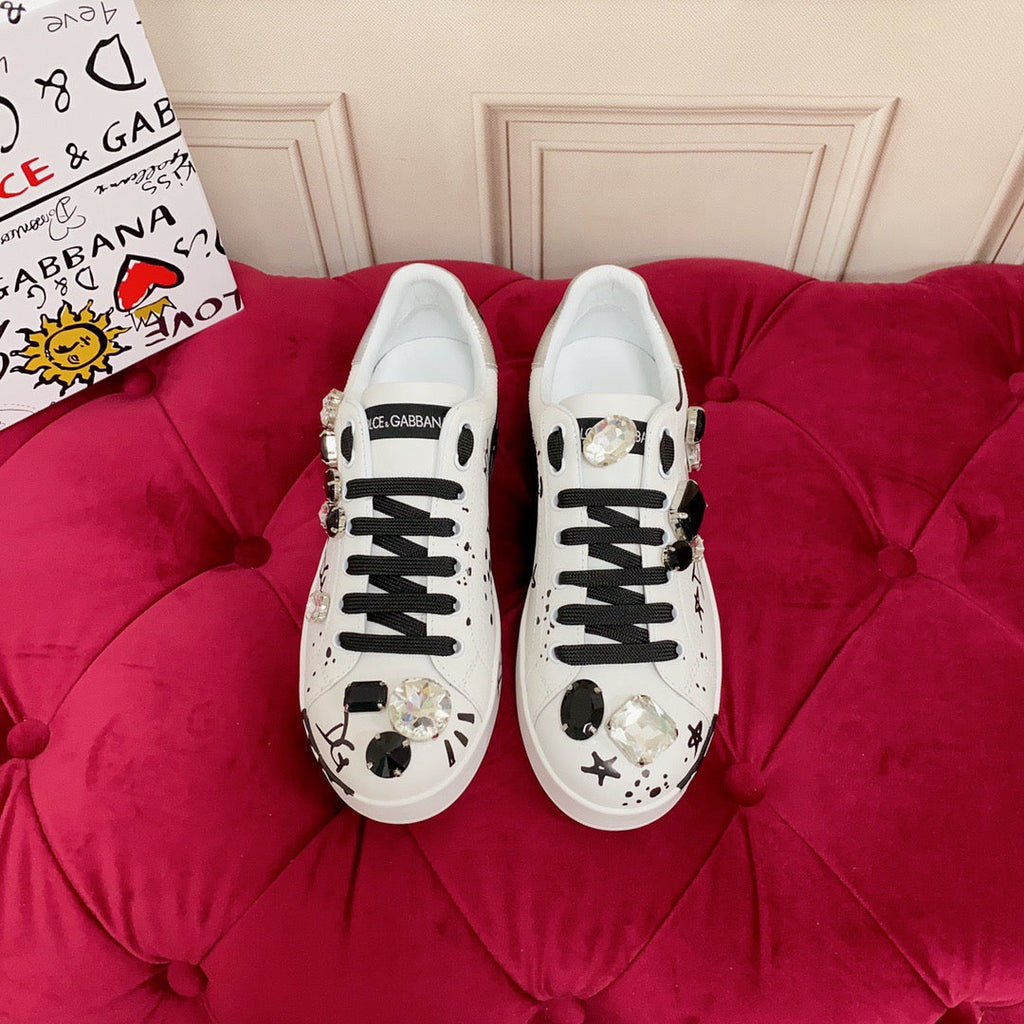 Dolce & Gabbana Portofino Graffiti Sneakers – Unisex Couple's Luxury Casual Shoes