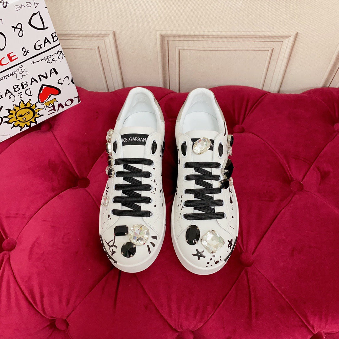 Dolce & Gabbana Portofino Graffiti Sneakers – Unisex Couple's Luxury Casual Shoes
