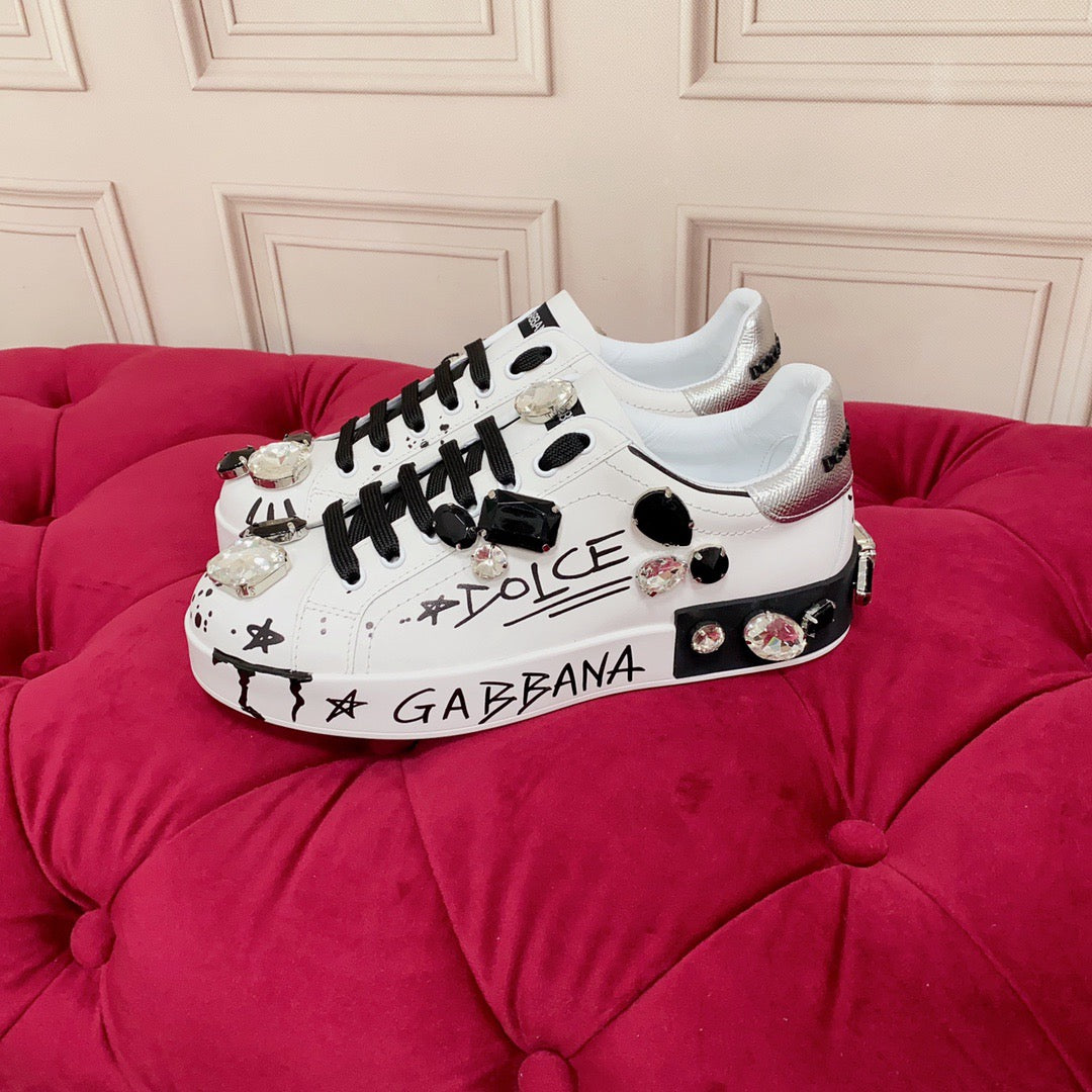 Dolce & Gabbana Portofino Graffiti Sneakers – Unisex Couple's Luxury Casual Shoes