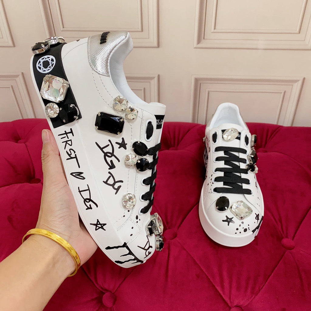 Dolce & Gabbana Portofino Graffiti Sneakers – Unisex Couple's Luxury Casual Shoes