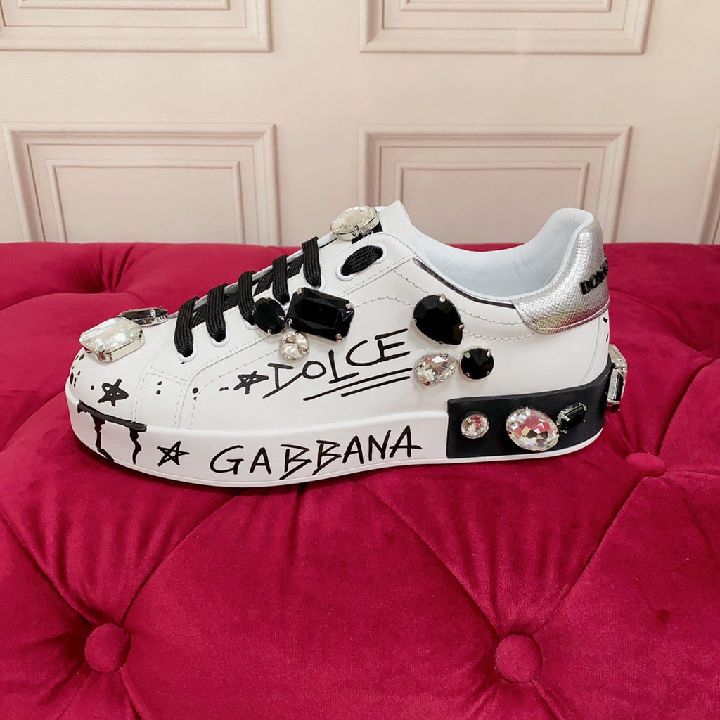 Dolce & Gabbana Portofino Graffiti Sneakers – Unisex Couple's Luxury Casual Shoes