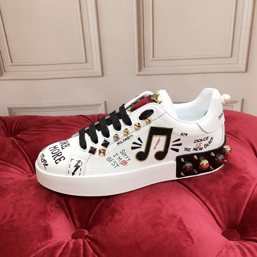 Dolce & Gabbana Portofino Graffiti Sneakers – Unisex Couple's Luxury Casual Shoes
