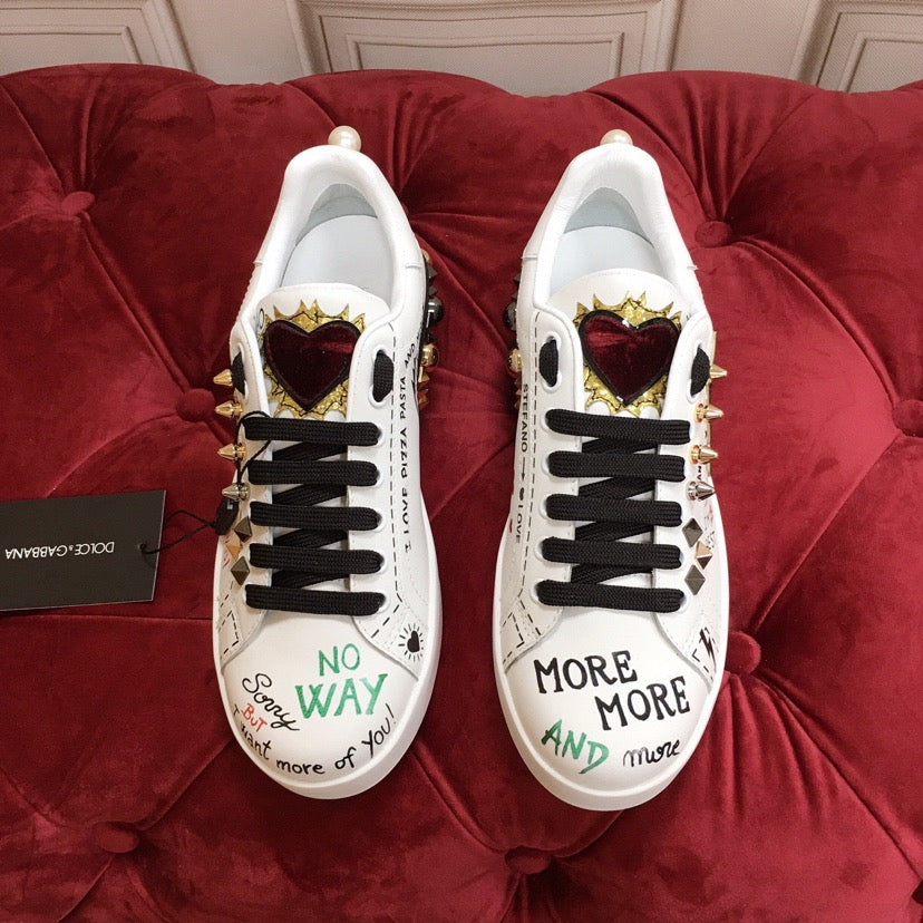 Dolce & Gabbana Portofino Graffiti Sneakers – Unisex Couple's Luxury Casual Shoes