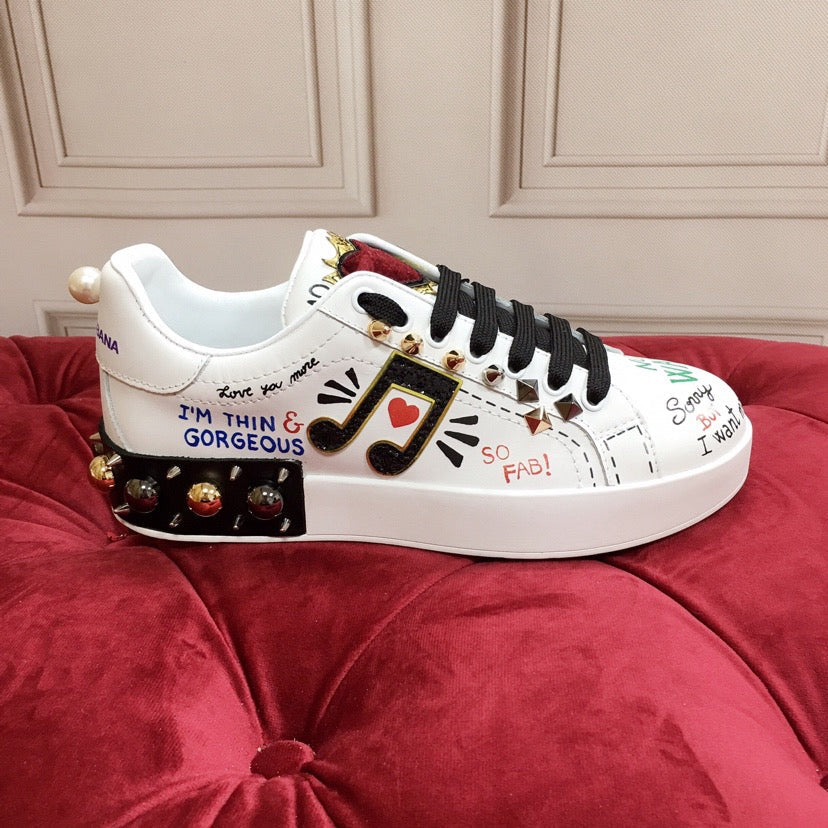 Dolce & Gabbana Portofino Graffiti Sneakers – Unisex Couple's Luxury Casual Shoes