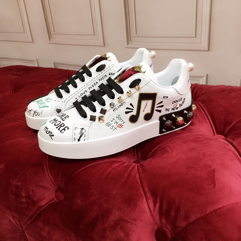Dolce & Gabbana Portofino Graffiti Sneakers – Unisex Couple's Luxury Casual Shoes