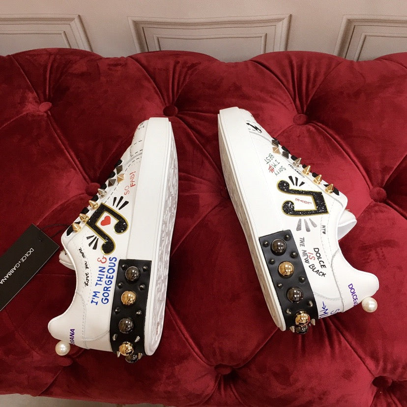 Dolce & Gabbana Portofino Graffiti Sneakers – Unisex Couple's Luxury Casual Shoes