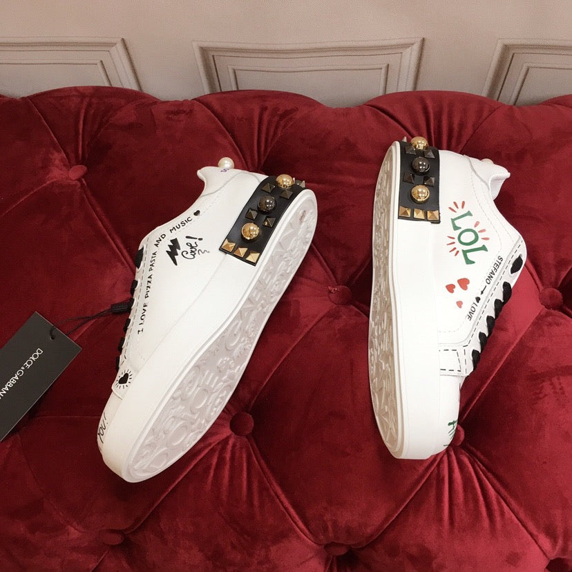 Dolce & Gabbana Portofino Graffiti Sneakers – Unisex Couple's Luxury Casual Shoes