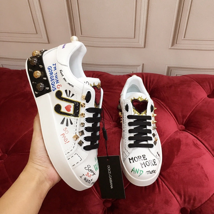 Dolce & Gabbana Portofino Graffiti Sneakers – Unisex Couple's Luxury Casual Shoes