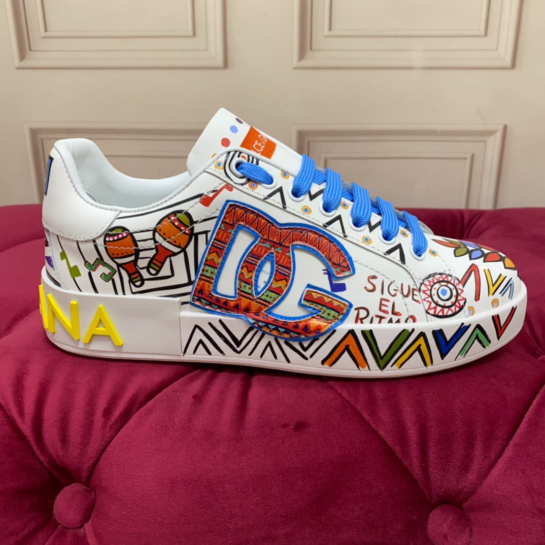 Dolce & Gabbana Portofino Graffiti Sneakers – Unisex Couple's Luxury Casual Shoes