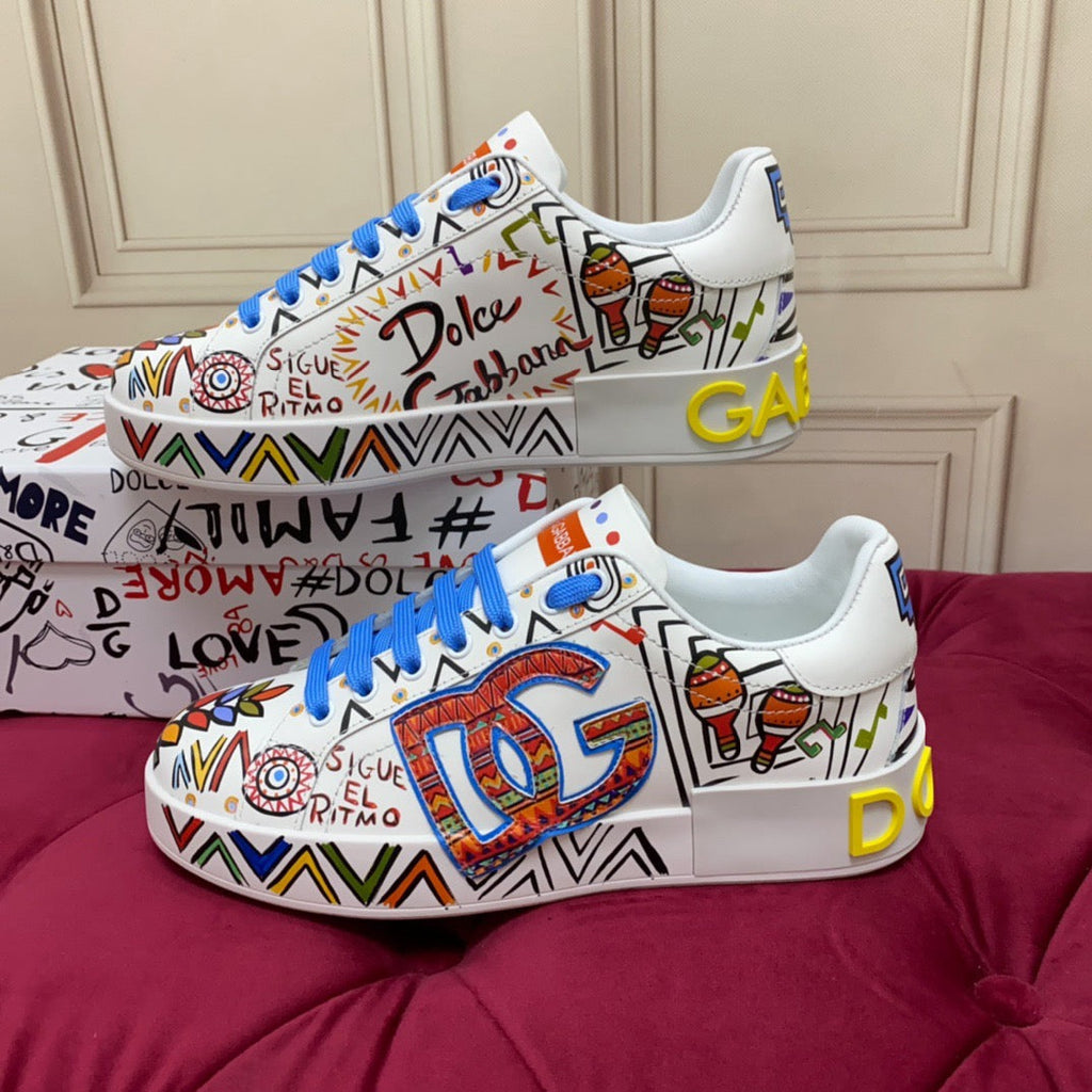 Dolce & Gabbana Portofino Graffiti Sneakers – Unisex Couple's Luxury Casual Shoes
