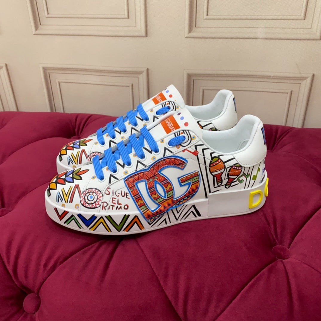 Dolce & Gabbana Portofino Graffiti Sneakers – Unisex Couple's Luxury Casual Shoes