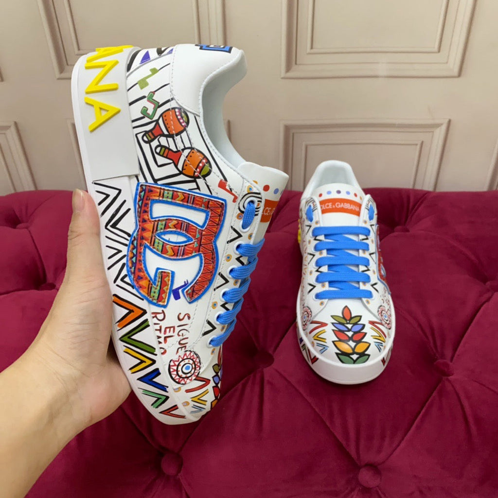 Dolce & Gabbana Portofino Graffiti Sneakers – Unisex Couple's Luxury Casual Shoes