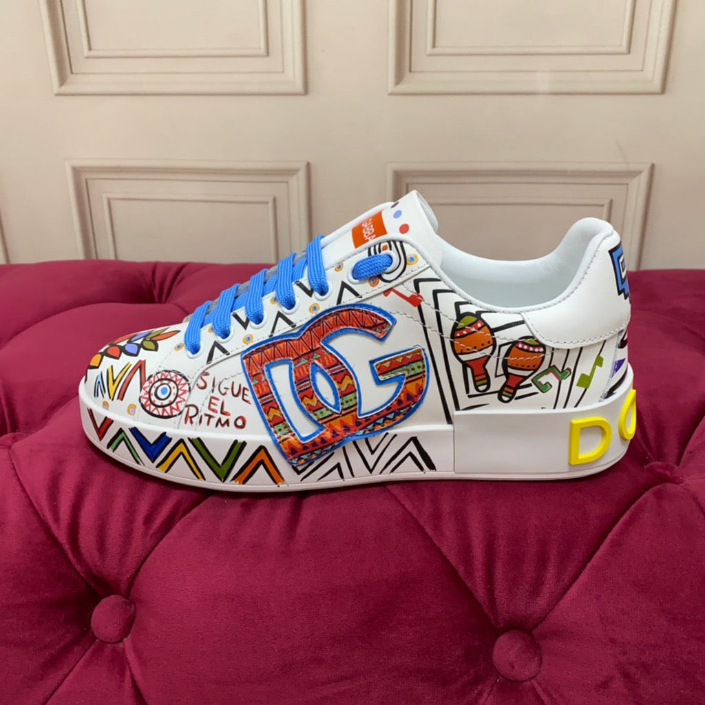Dolce & Gabbana Portofino Graffiti Sneakers – Unisex Couple's Luxury Casual Shoes
