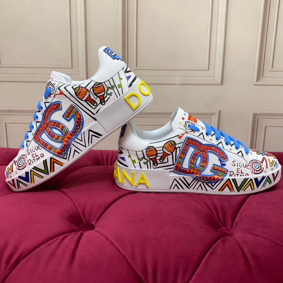 Dolce & Gabbana Portofino Graffiti Sneakers – Unisex Couple's Luxury Casual Shoes