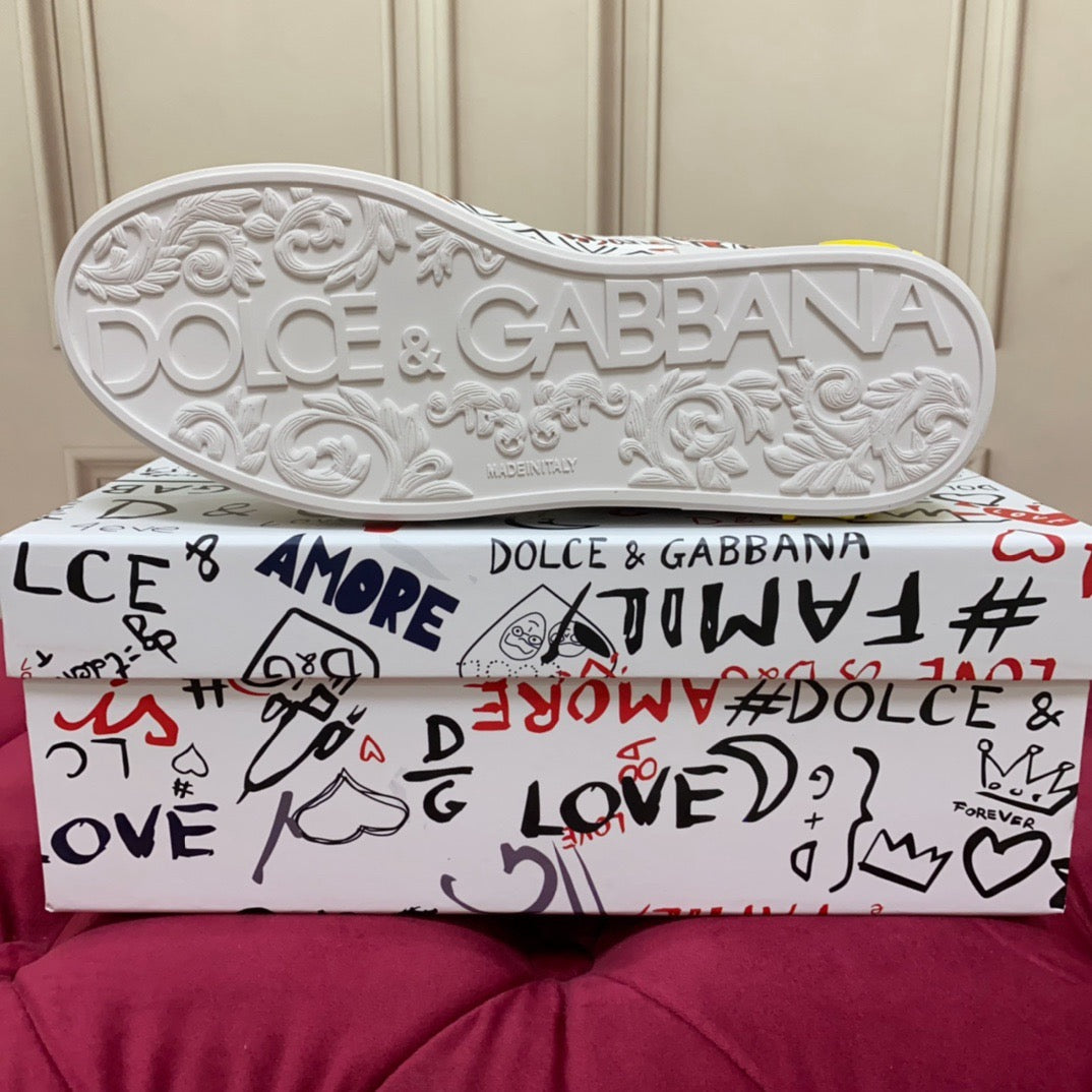 Dolce & Gabbana Portofino Graffiti Sneakers – Unisex Couple's Luxury Casual Shoes