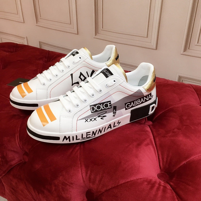 Dolce & Gabbana Portofino Graffiti Sneakers – Unisex Couple's Luxury Casual Shoes