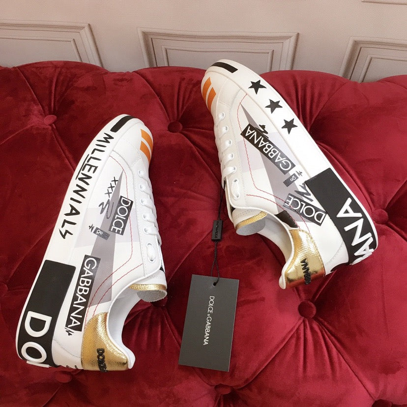 Dolce & Gabbana Portofino Graffiti Sneakers – Unisex Couple's Luxury Casual Shoes