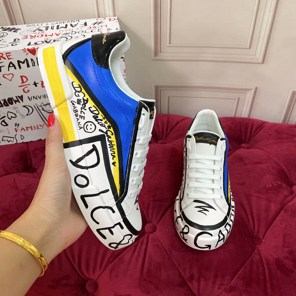 Dolce & Gabbana Portofino Graffiti Sneakers – Unisex Couple's Luxury Casual Shoes