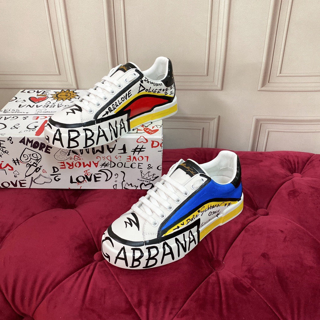 Dolce & Gabbana Portofino Graffiti Sneakers – Unisex Couple's Luxury Casual Shoes