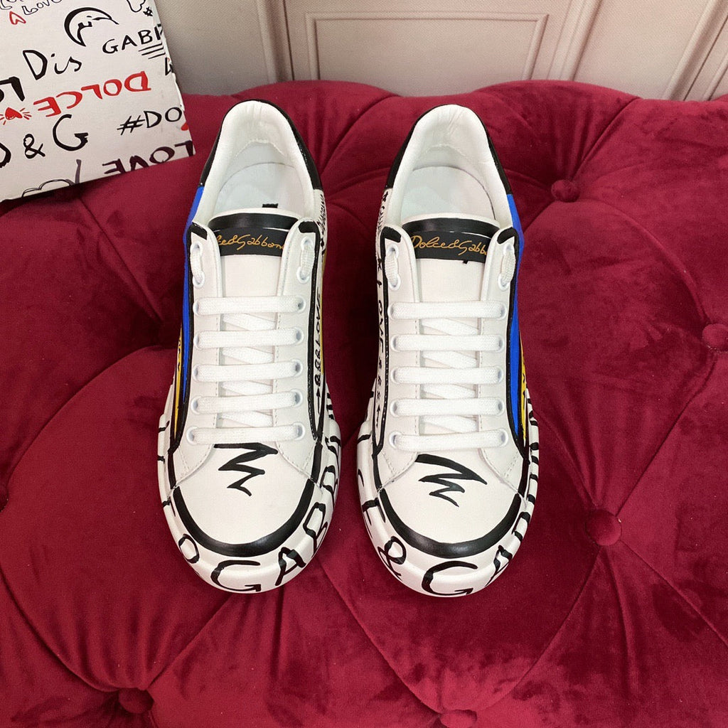 Dolce & Gabbana Portofino Graffiti Sneakers – Unisex Couple's Luxury Casual Shoes
