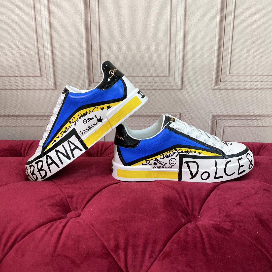 Dolce & Gabbana Portofino Graffiti Sneakers – Unisex Couple's Luxury Casual Shoes