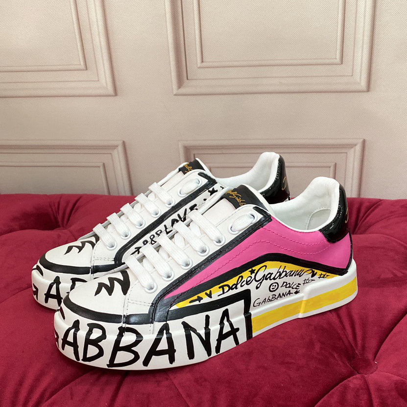 Dolce & Gabbana Portofino Graffiti Sneakers – Unisex Couple's Luxury Casual Shoes