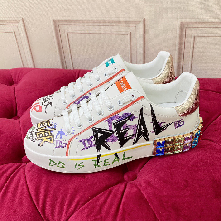 Dolce & Gabbana Portofino Graffiti Sneakers – Unisex Couple's Luxury Casual Shoes