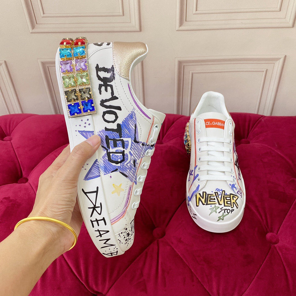 Dolce & Gabbana Portofino Graffiti Sneakers – Unisex Couple's Luxury Casual Shoes