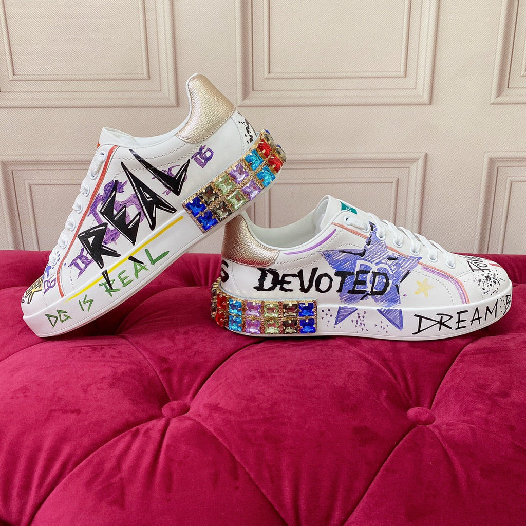 Dolce & Gabbana Portofino Graffiti Sneakers – Unisex Couple's Luxury Casual Shoes