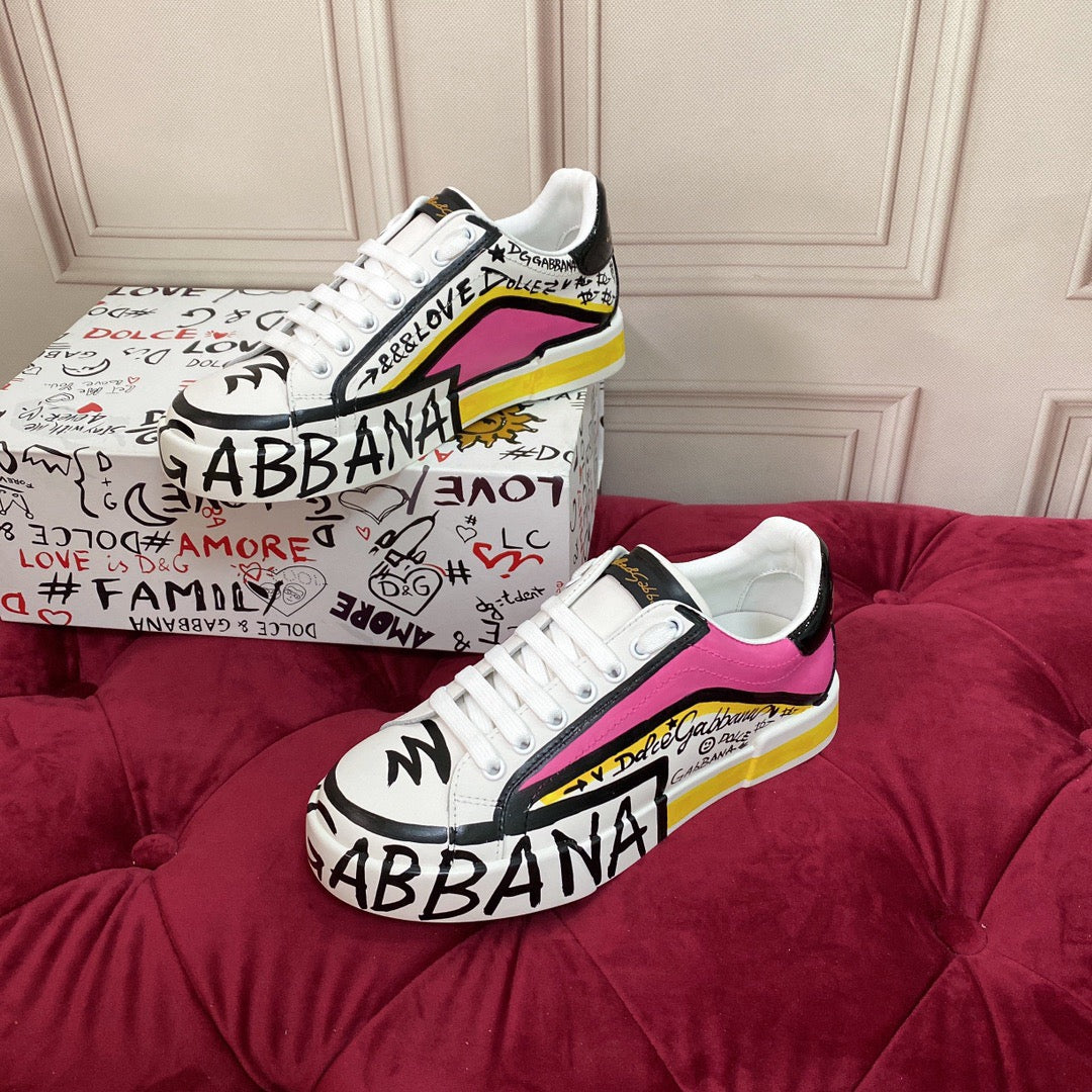 Dolce & Gabbana Portofino Graffiti Sneakers – Unisex Couple's Luxury Casual Shoes