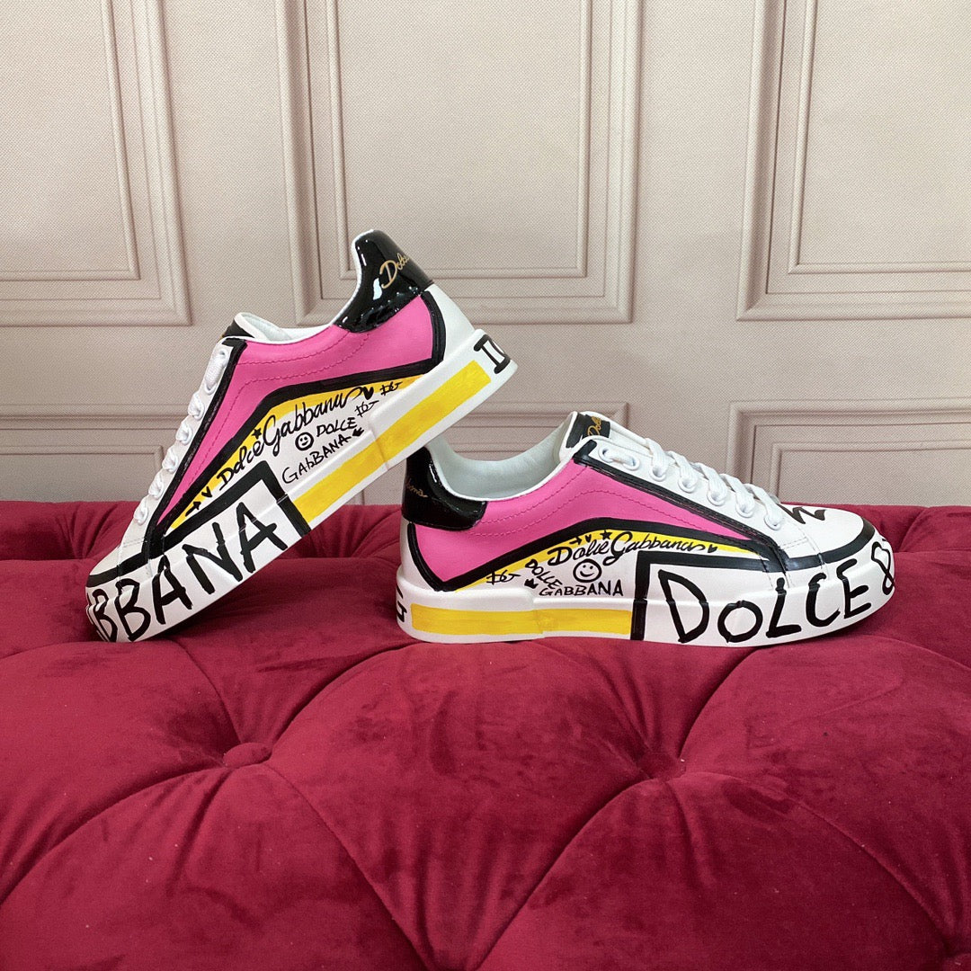 Dolce & Gabbana Portofino Graffiti Sneakers – Unisex Couple's Luxury Casual Shoes