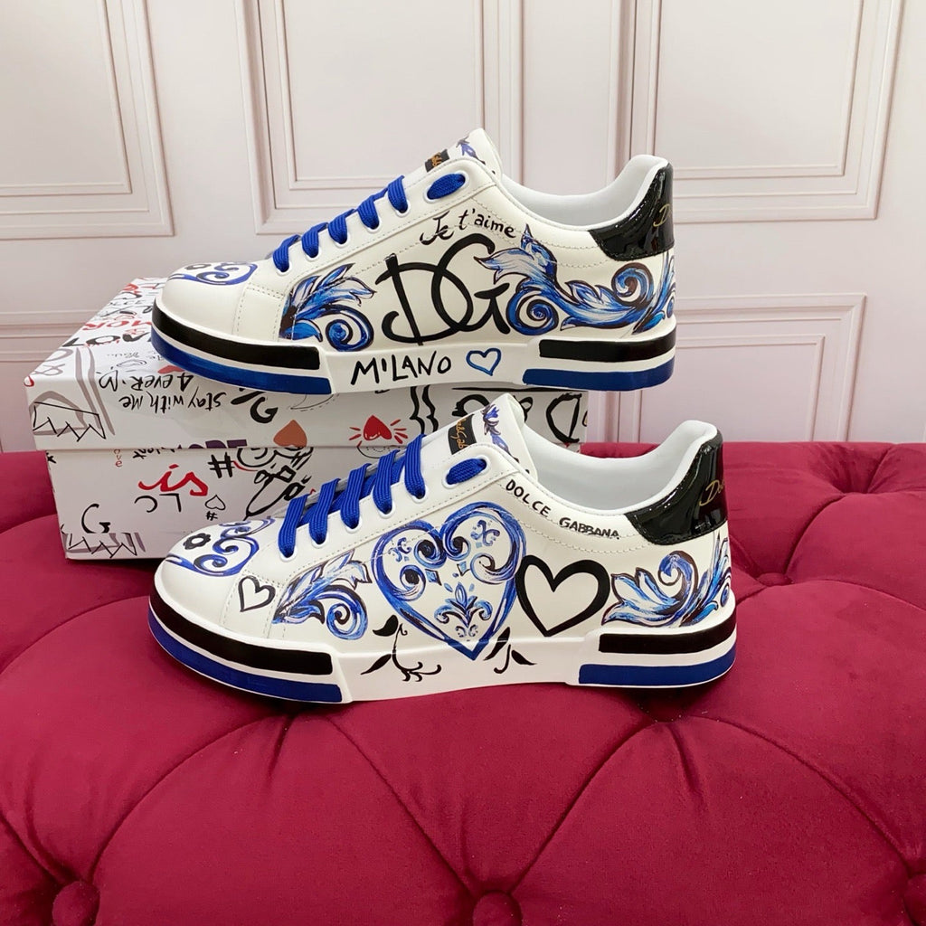 Dolce & Gabbana Portofino Graffiti Sneakers – Unisex Couple's Luxury Casual Shoes