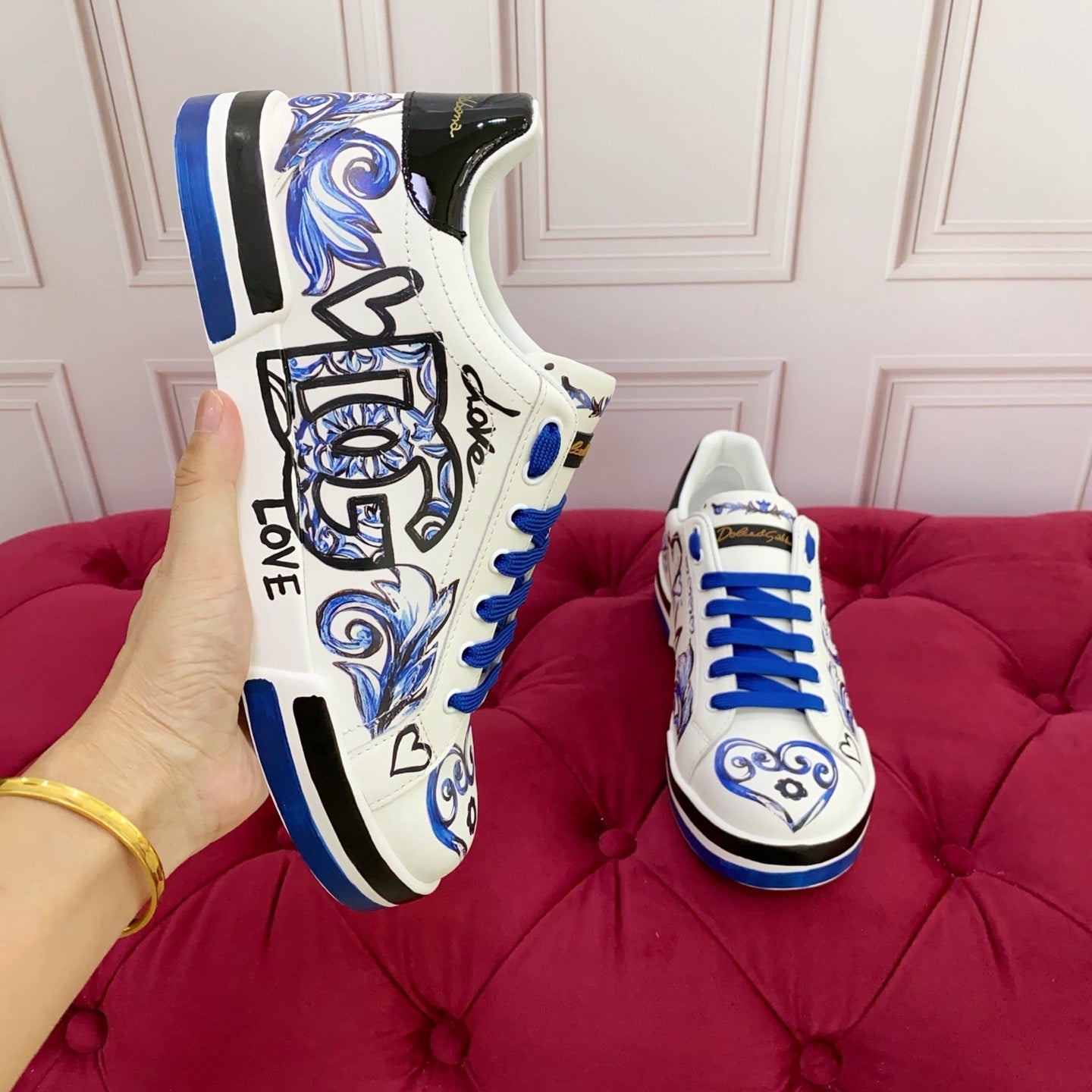 Dolce & Gabbana Portofino Graffiti Sneakers – Unisex Couple's Luxury Casual Shoes