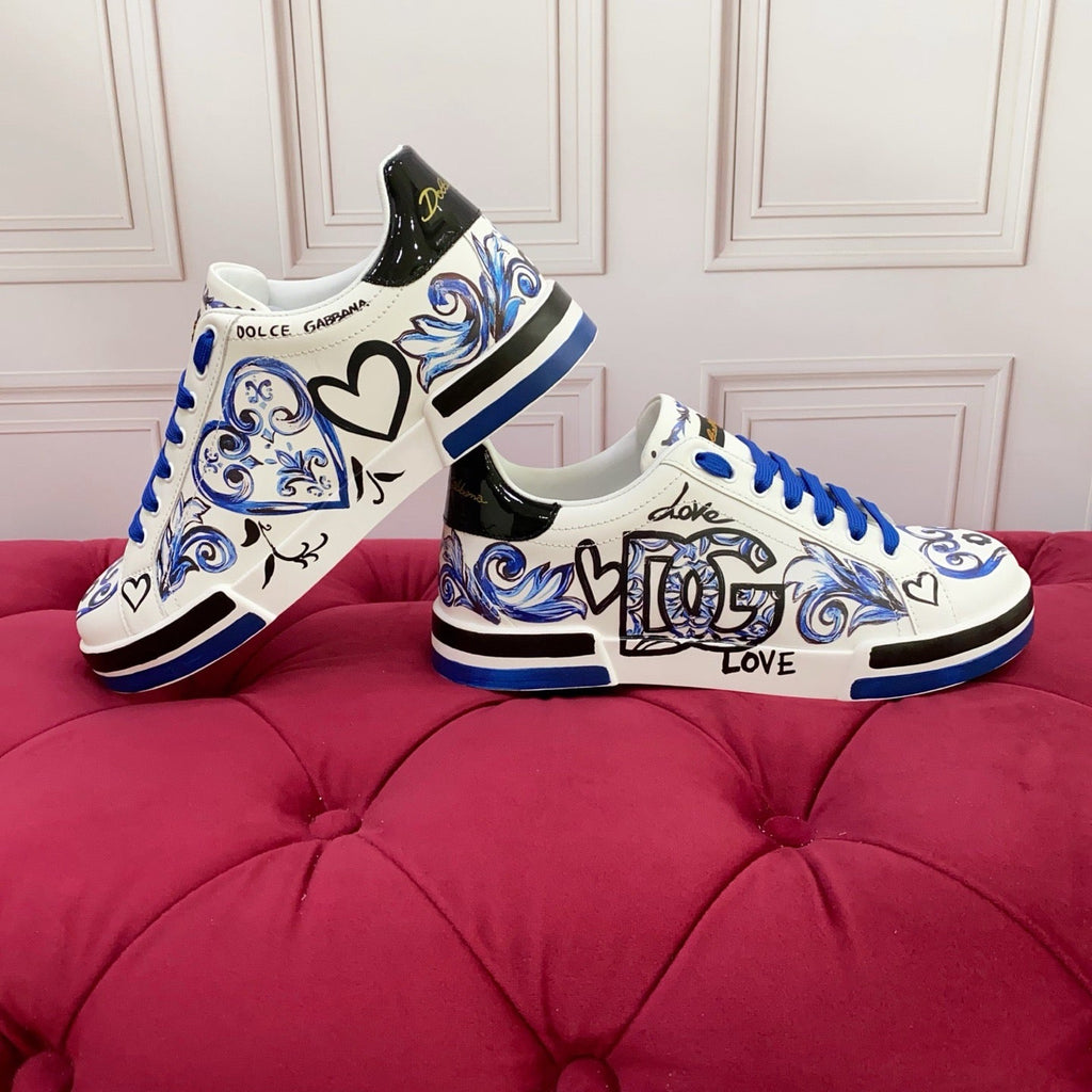 Dolce & Gabbana Portofino Graffiti Sneakers – Unisex Couple's Luxury Casual Shoes