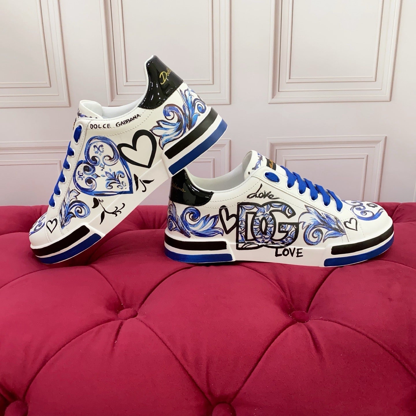 Dolce & Gabbana Portofino Graffiti Sneakers – Unisex Couple's Luxury Casual Shoes