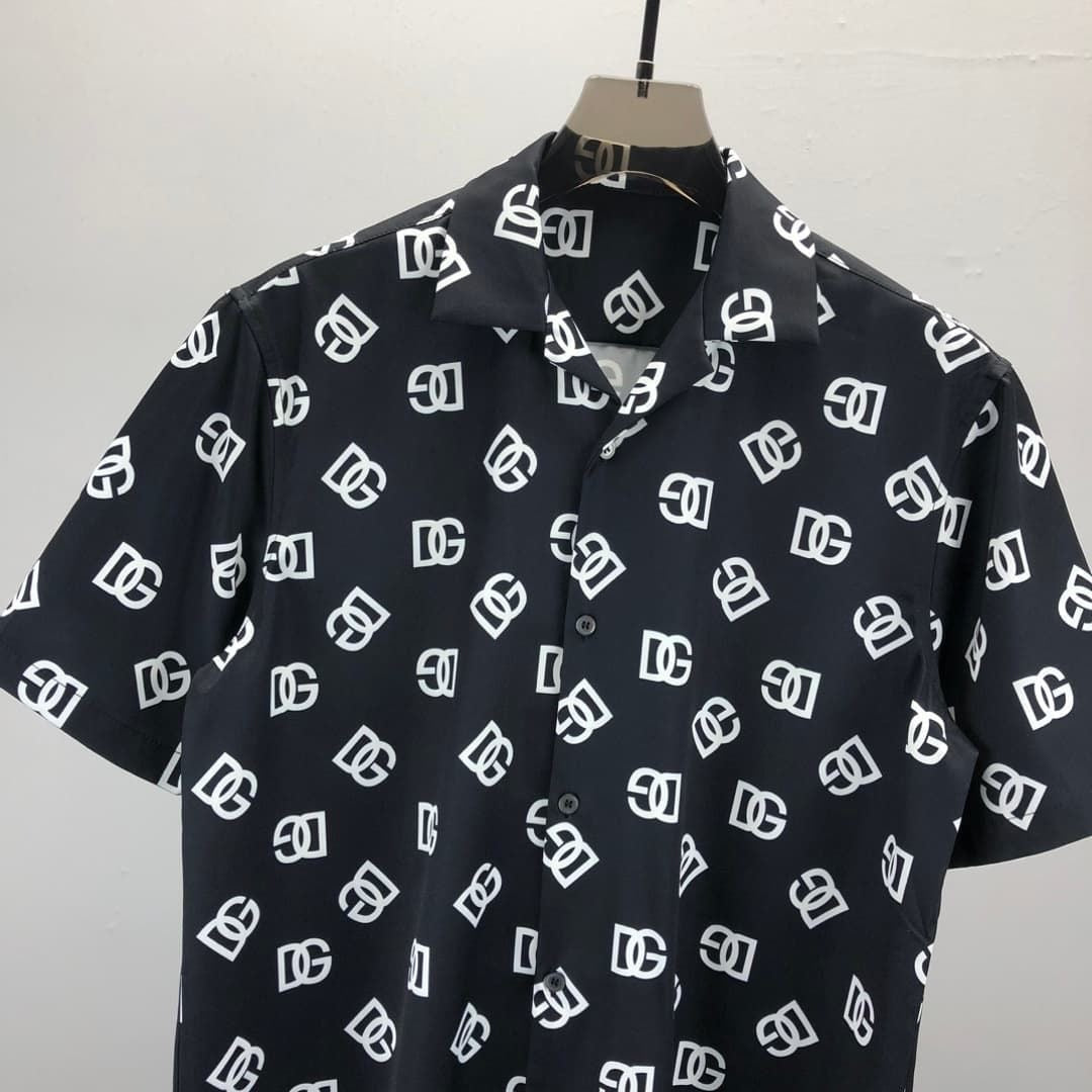 Dolce & Gabbana DG Black & White Bandana Print Short-Sleeve Shirt