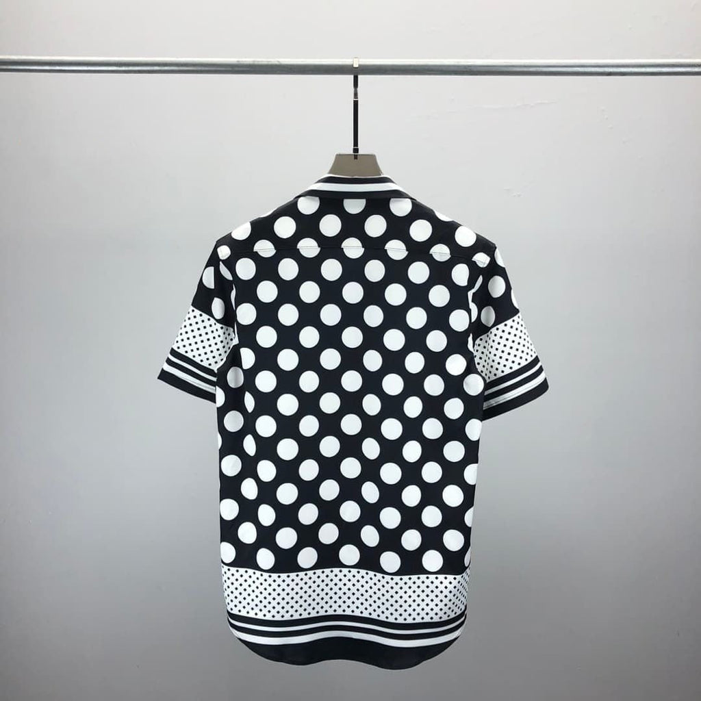 Dolce & Gabbana DG Baroque Scroll Print Short-Sleeve Button-Down Shirt | White & Navy
