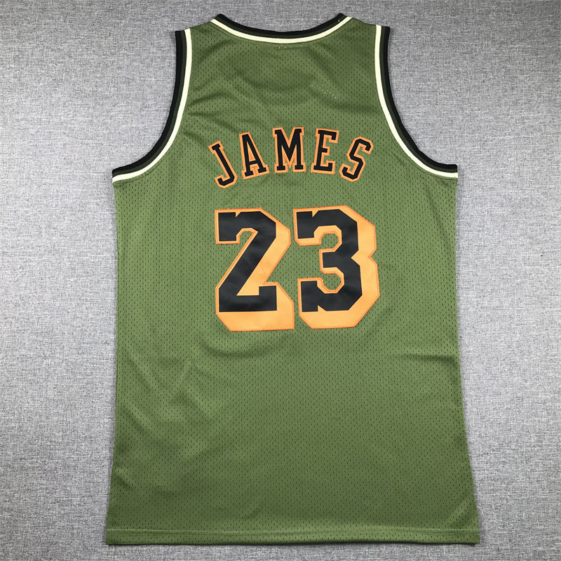 Men's Los Angeles Lakers LeBron James #23 Army Green 2018-19 Hardwood Classics Swingman Jerseys