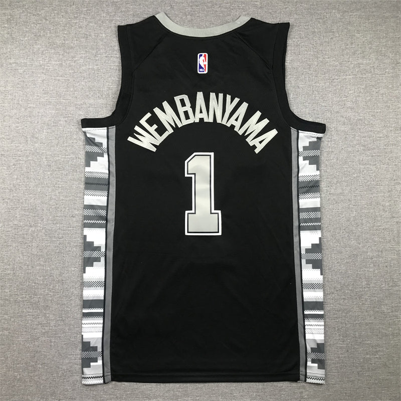 Men's San Antonio Spurs Victor Wembanyama #1 Black 2022/23 Swingman Jerseys - Statement Edition