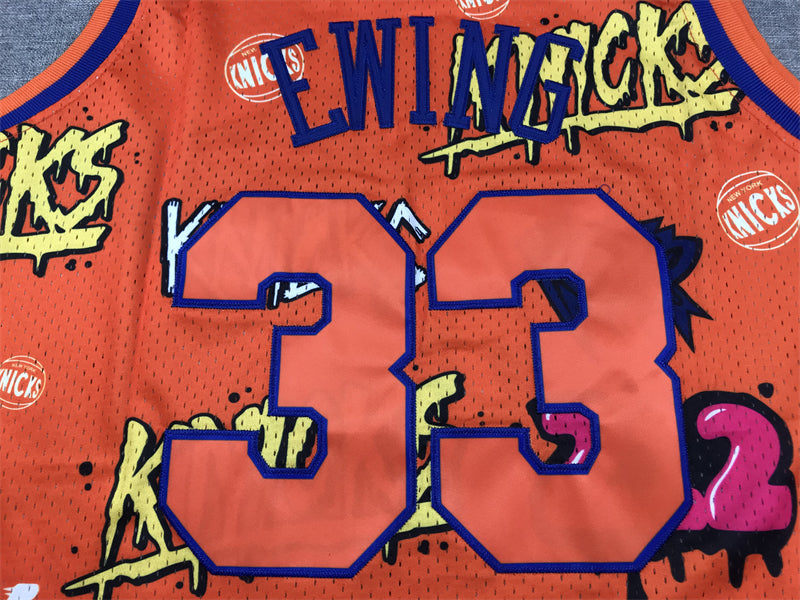 Men's New York Knicks Patrick Ewing #33 Orange Swingman Graffiti Edition Jerseys
