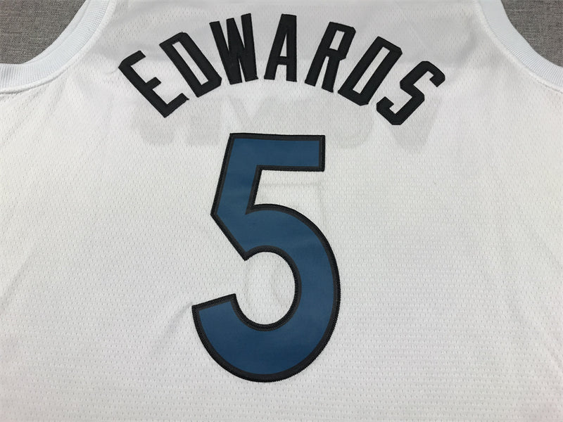 Men's Minnesota Timberwolves Anthony Edwards #5 White Swingman Jerseys - Association Edition