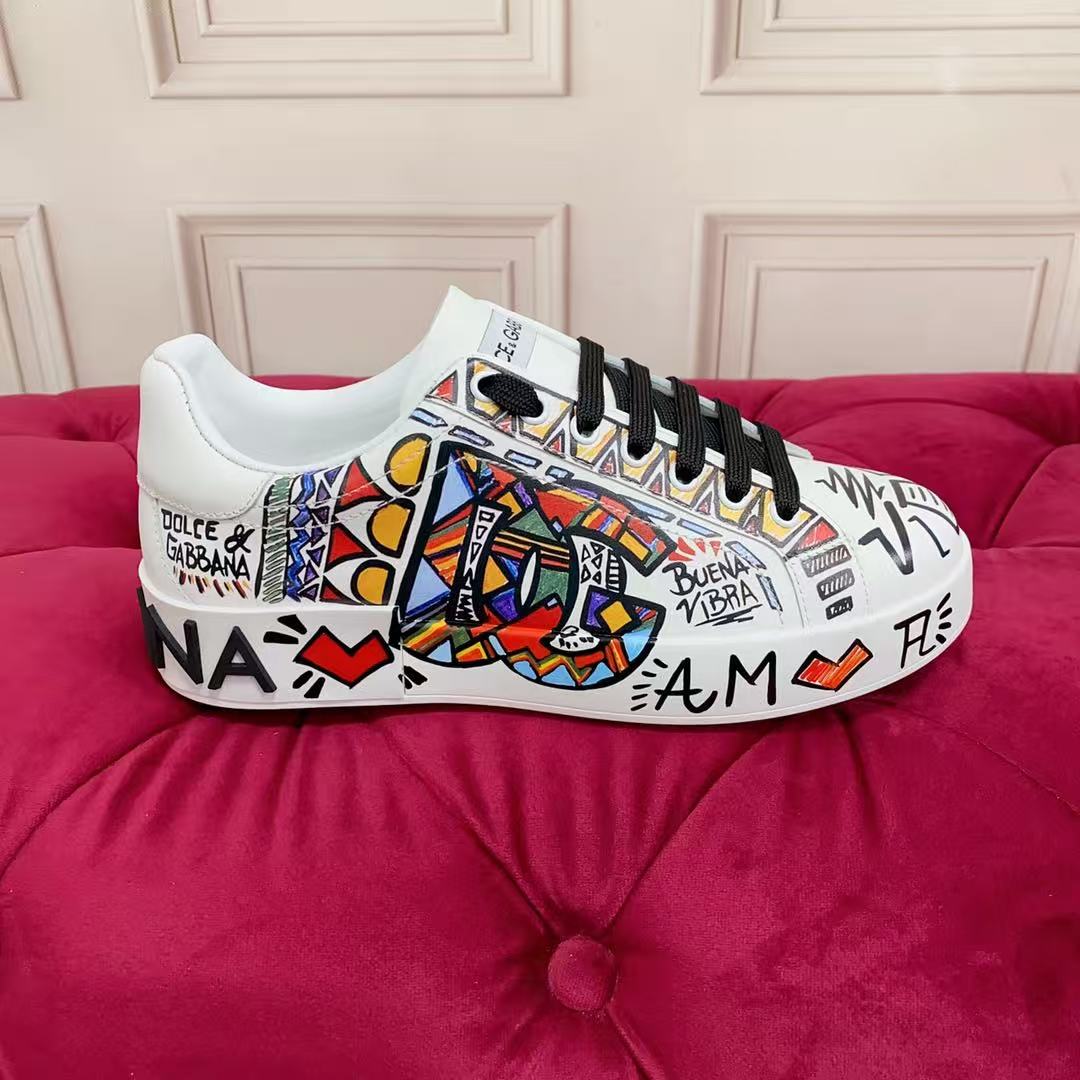 Dolce & Gabbana Portofino Graffiti Sneakers – Unisex Couple's Luxury Casual Shoes
